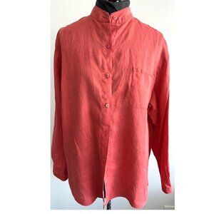 Kettle Creek Orange Salmon Color Linen Blouse Sz 10